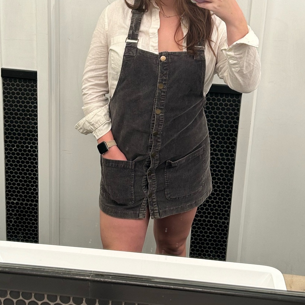 Vestique Charcoal Denim Overall Dress